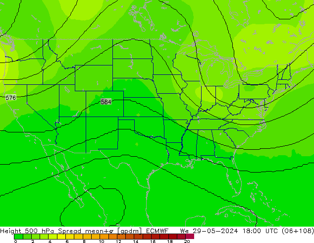 Height 500 hPa Spread ECMWF śro. 29.05.2024 18 UTC