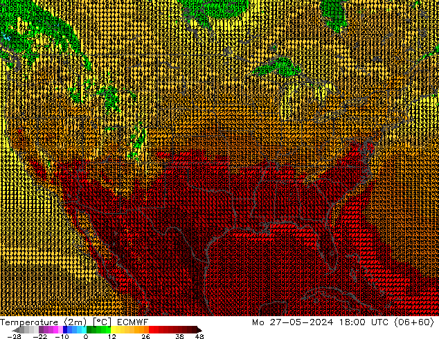 mapa temperatury (2m) ECMWF pon. 27.05.2024 18 UTC