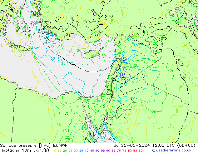 Isotachs (kph) ECMWF Sa 25.05.2024 12 UTC