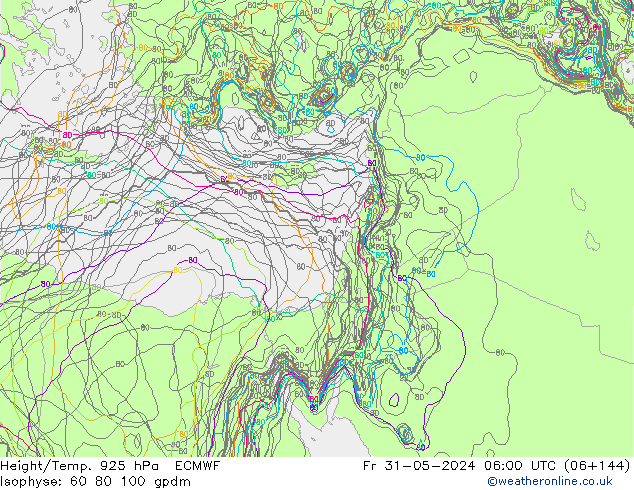 Hoogte/Temp. 925 hPa ECMWF vr 31.05.2024 06 UTC