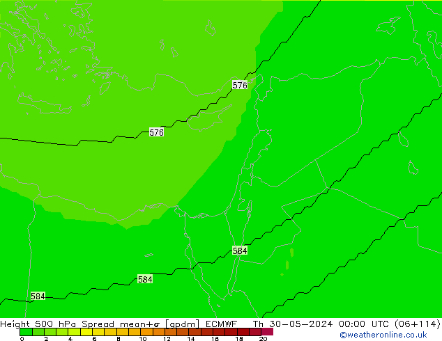 Height 500 hPa Spread ECMWF czw. 30.05.2024 00 UTC