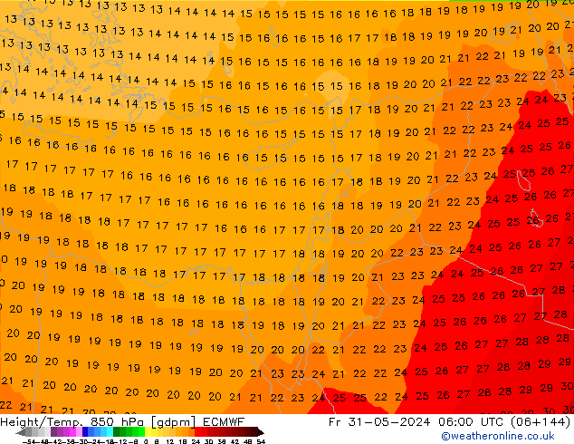 Height/Temp. 850 hPa ECMWF Pá 31.05.2024 06 UTC