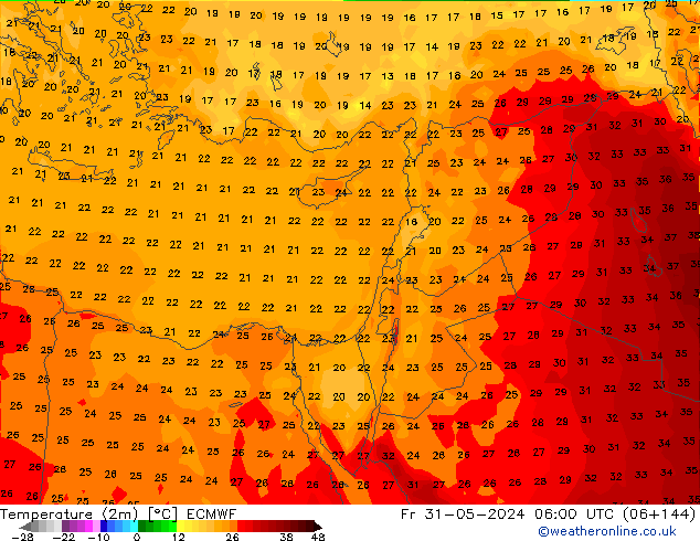 Temperature (2m) ECMWF Fr 31.05.2024 06 UTC