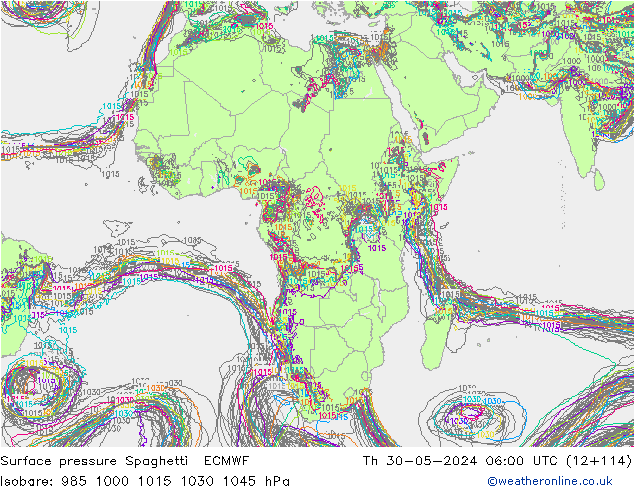 Luchtdruk op zeeniveau Spaghetti ECMWF do 30.05.2024 06 UTC