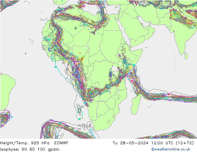 Height/Temp. 925 hPa ECMWF Tu 28.05.2024 12 UTC