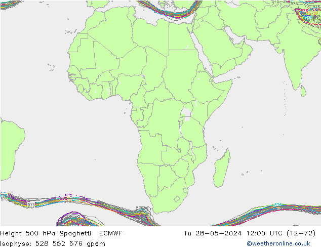 Height 500 hPa Spaghetti ECMWF Tu 28.05.2024 12 UTC