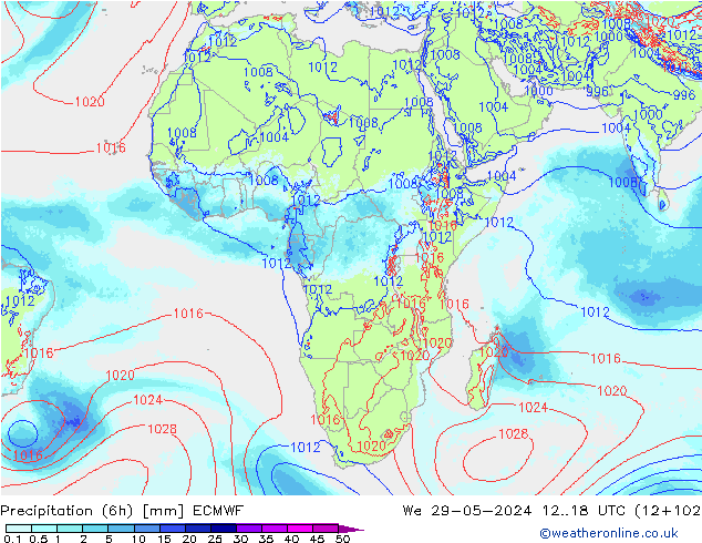 Precipitation (6h) ECMWF St 29.05.2024 18 UTC