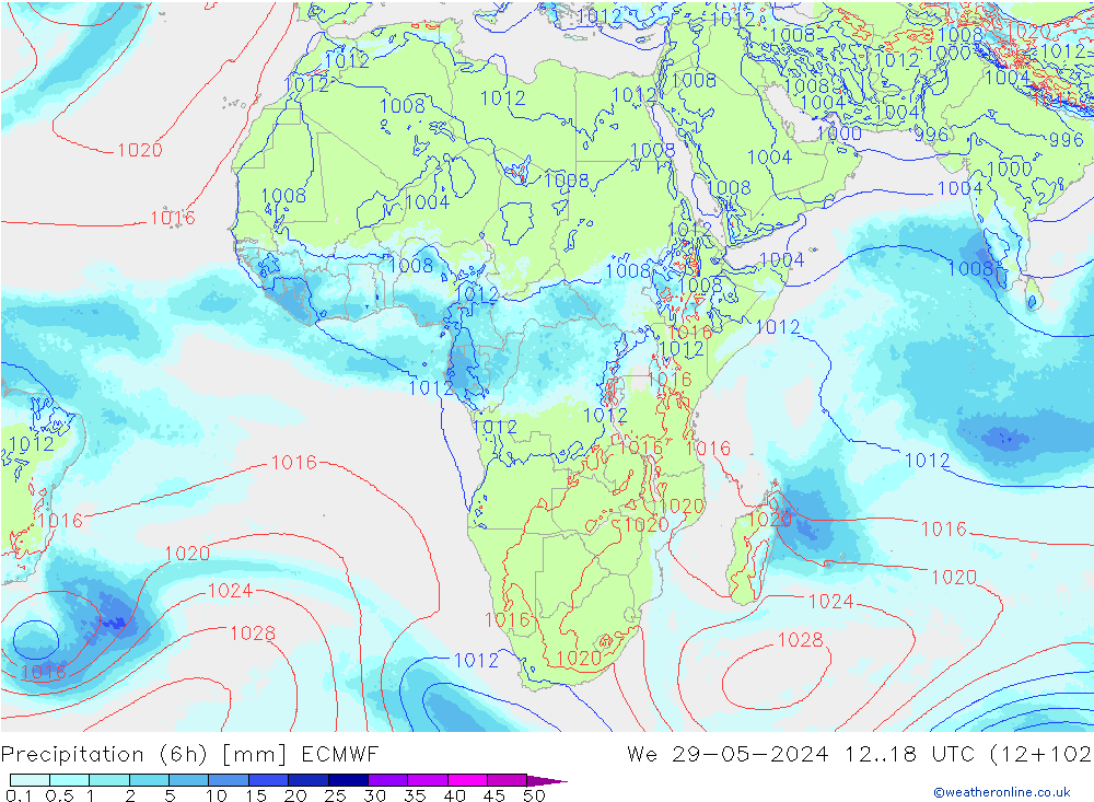 Precipitation (6h) ECMWF St 29.05.2024 18 UTC