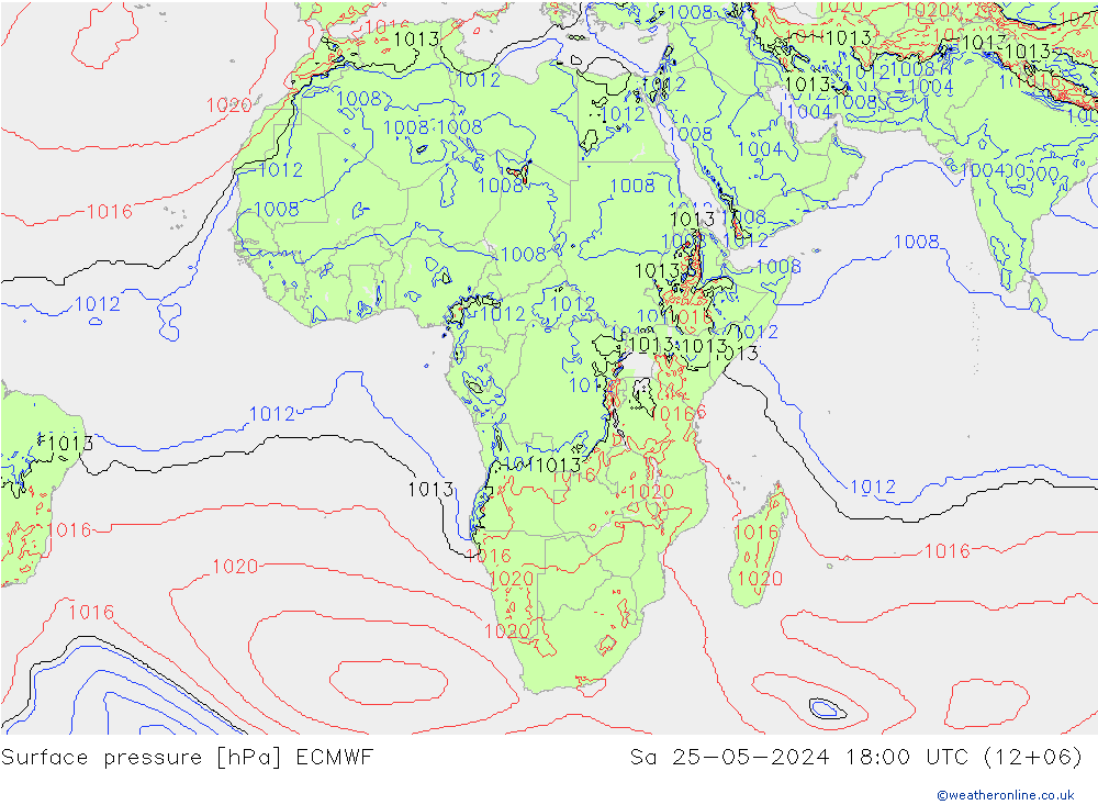 Pressione al suolo ECMWF sab 25.05.2024 18 UTC