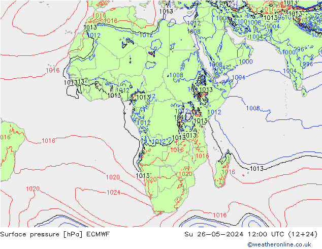 Luchtdruk (Grond) ECMWF zo 26.05.2024 12 UTC