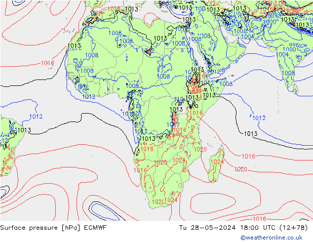 Surface pressure ECMWF Tu 28.05.2024 18 UTC