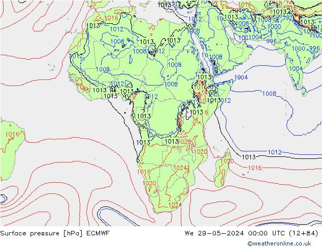 Luchtdruk (Grond) ECMWF wo 29.05.2024 00 UTC