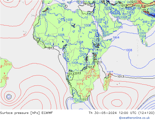 pressão do solo ECMWF Qui 30.05.2024 12 UTC