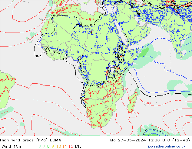 High wind areas ECMWF lun 27.05.2024 12 UTC