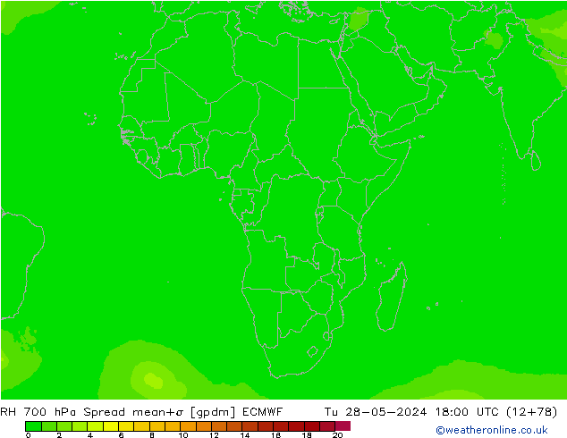 RH 700 гПа Spread ECMWF вт 28.05.2024 18 UTC