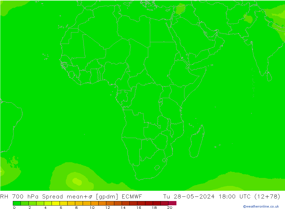 RH 700 hPa Spread ECMWF Tu 28.05.2024 18 UTC