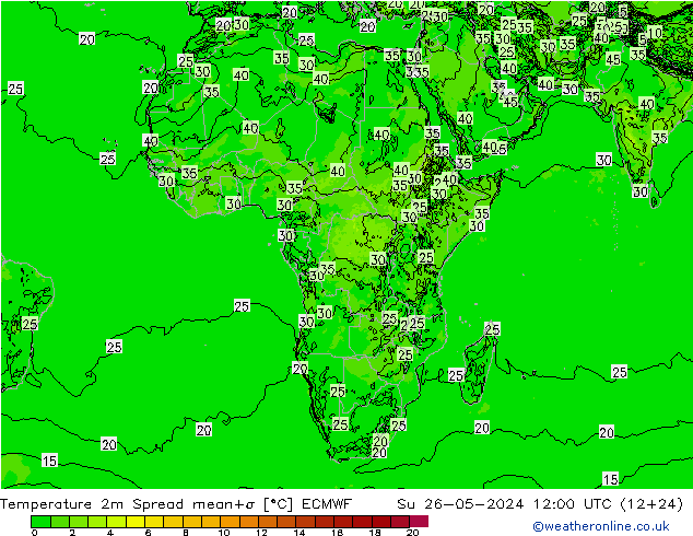 Temperature 2m Spread ECMWF Su 26.05.2024 12 UTC