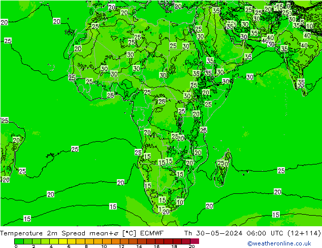 Temperatura 2m Spread ECMWF jue 30.05.2024 06 UTC