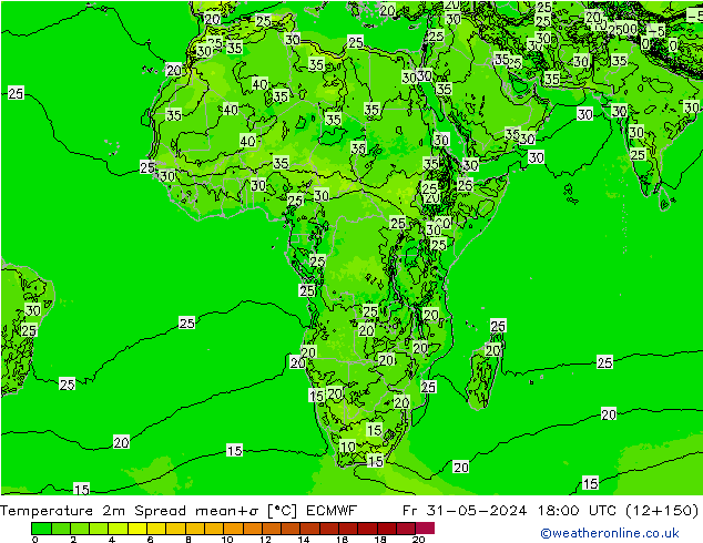 Temperature 2m Spread ECMWF Pá 31.05.2024 18 UTC