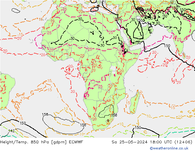 Height/Temp. 850 hPa ECMWF Sa 25.05.2024 18 UTC