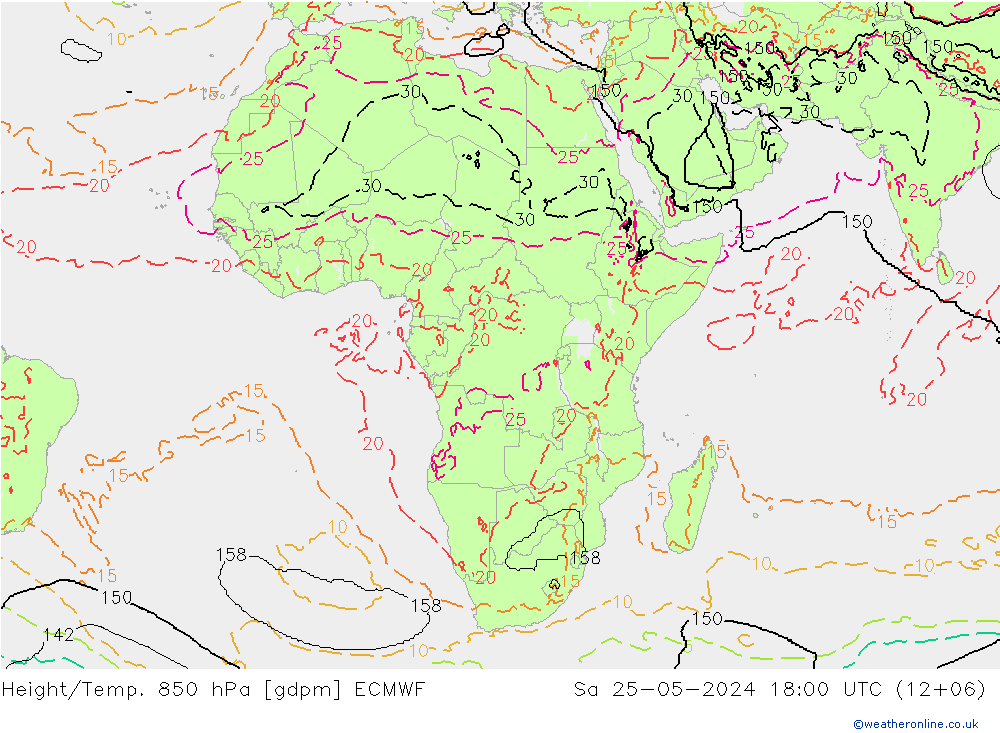 Height/Temp. 850 hPa ECMWF Sa 25.05.2024 18 UTC