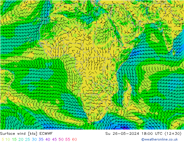 Vent 10 m ECMWF dim 26.05.2024 18 UTC