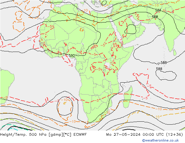 Height/Temp. 500 hPa ECMWF Mo 27.05.2024 00 UTC