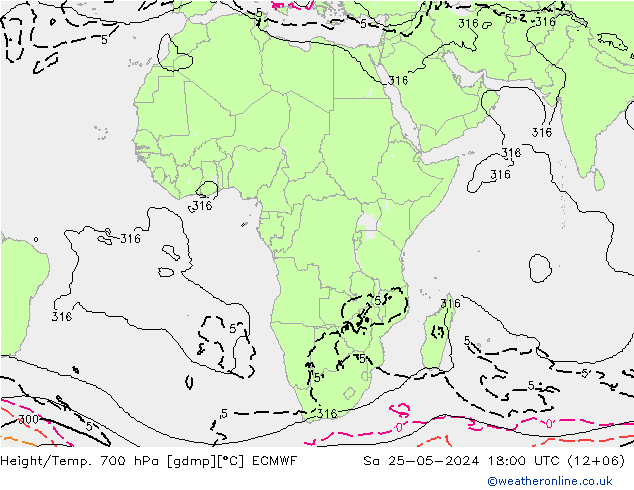 Height/Temp. 700 hPa ECMWF So 25.05.2024 18 UTC