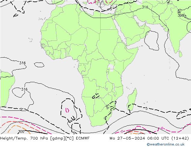 Height/Temp. 700 hPa ECMWF Mo 27.05.2024 06 UTC