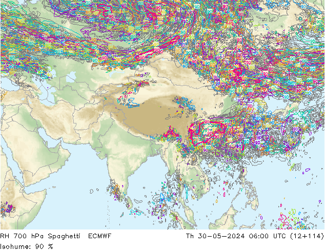 RV 700 hPa Spaghetti ECMWF do 30.05.2024 06 UTC