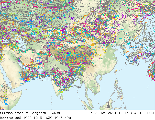 Luchtdruk op zeeniveau Spaghetti ECMWF vr 31.05.2024 12 UTC