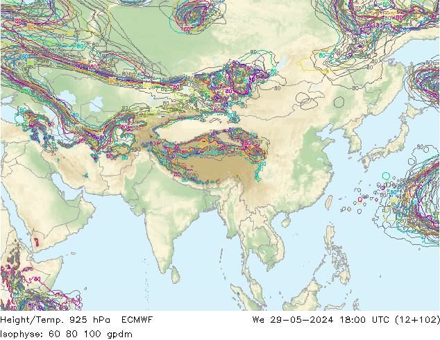 Height/Temp. 925 hPa ECMWF We 29.05.2024 18 UTC