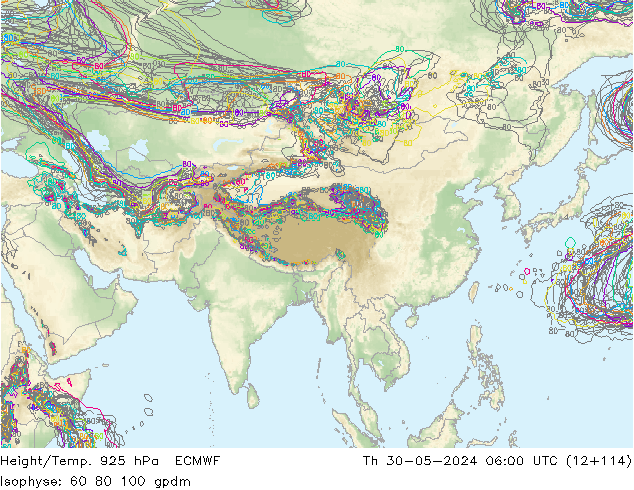 Height/Temp. 925 гПа ECMWF чт 30.05.2024 06 UTC