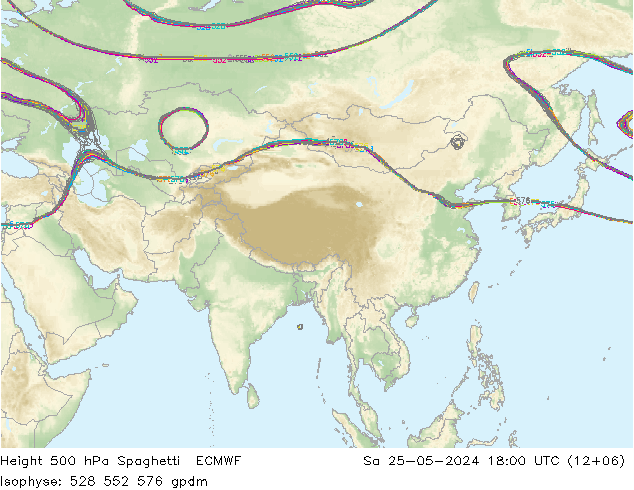 Height 500 hPa Spaghetti ECMWF  25.05.2024 18 UTC