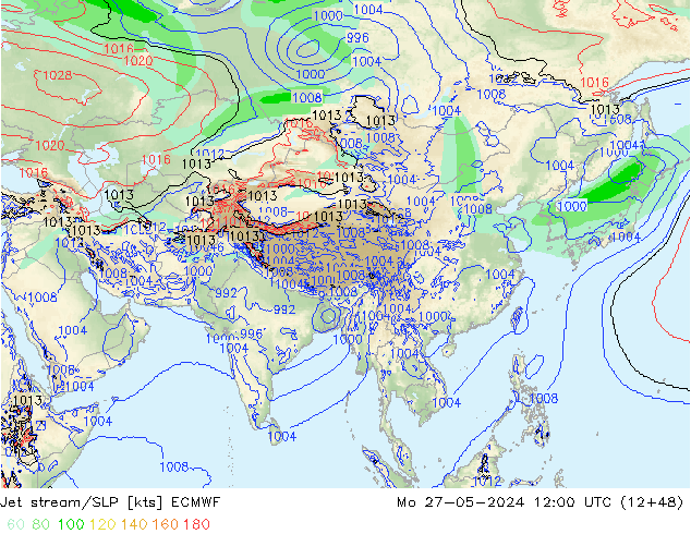 Straalstroom/SLP ECMWF ma 27.05.2024 12 UTC