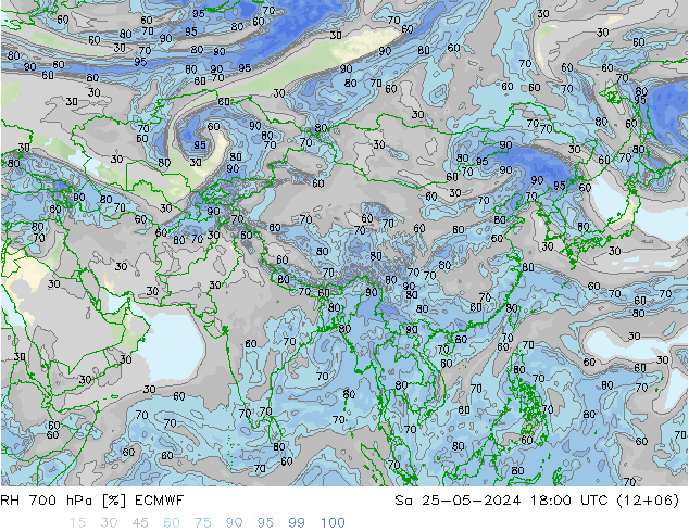 RH 700 гПа ECMWF сб 25.05.2024 18 UTC