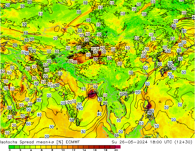 Isotachs Spread ECMWF Su 26.05.2024 18 UTC