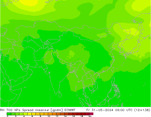 Humedad rel. 700hPa Spread ECMWF vie 31.05.2024 06 UTC