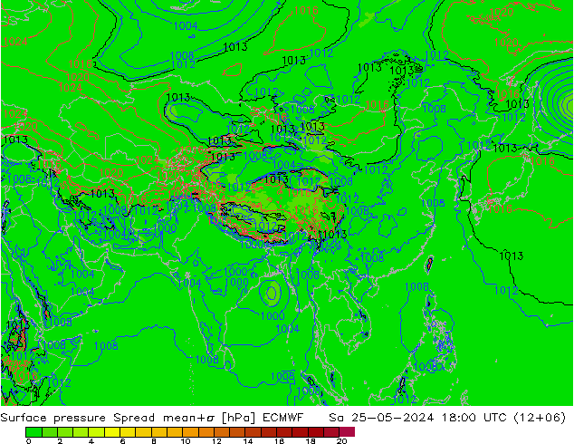 Surface pressure Spread ECMWF Sa 25.05.2024 18 UTC