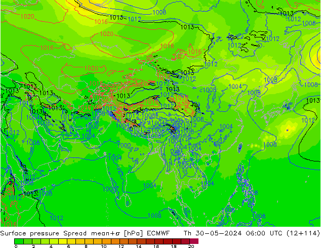 приземное давление Spread ECMWF чт 30.05.2024 06 UTC