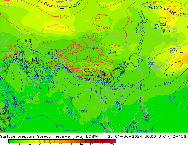 Surface pressure Spread ECMWF Sa 01.06.2024 00 UTC