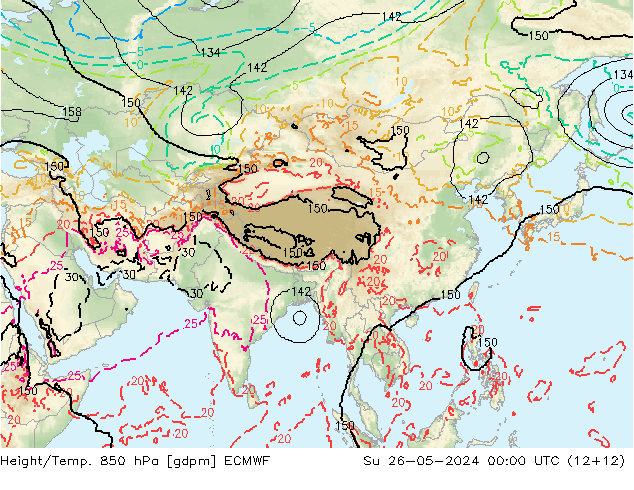 Height/Temp. 850 hPa ECMWF dom 26.05.2024 00 UTC