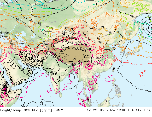 Geop./Temp. 925 hPa ECMWF sáb 25.05.2024 18 UTC