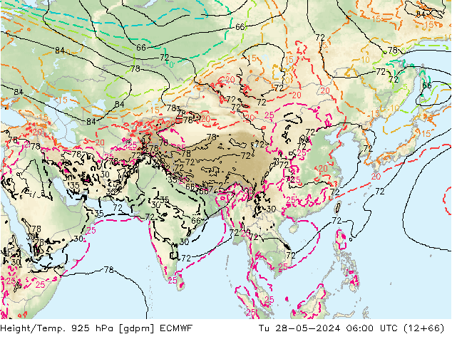 Height/Temp. 925 hPa ECMWF mar 28.05.2024 06 UTC