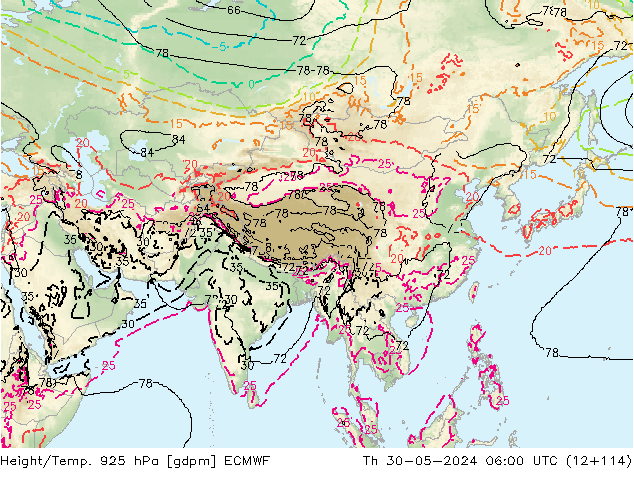 Height/Temp. 925 гПа ECMWF чт 30.05.2024 06 UTC