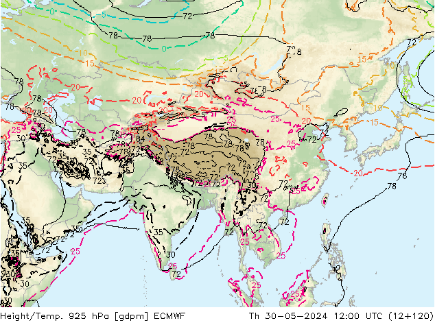 Yükseklik/Sıc. 925 hPa ECMWF Per 30.05.2024 12 UTC