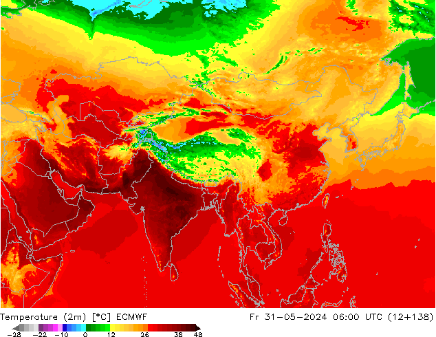 Temperature (2m) ECMWF Pá 31.05.2024 06 UTC