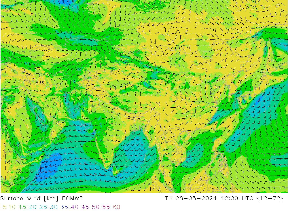 Surface wind ECMWF Út 28.05.2024 12 UTC