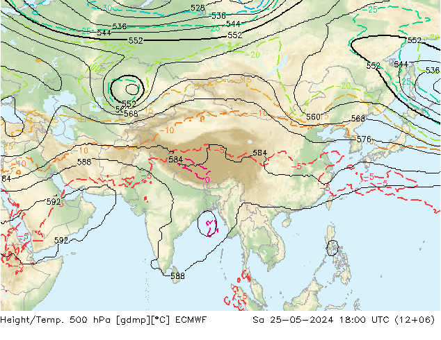 Height/Temp. 500 hPa ECMWF Sa 25.05.2024 18 UTC