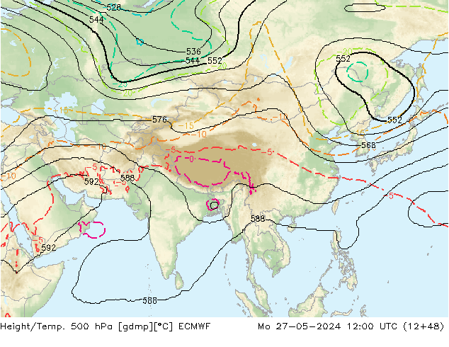 Height/Temp. 500 hPa ECMWF Mo 27.05.2024 12 UTC